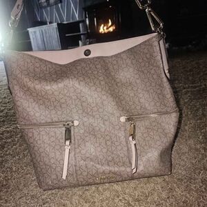Calvin Klein Beige and Light Pink Shoulder Bag